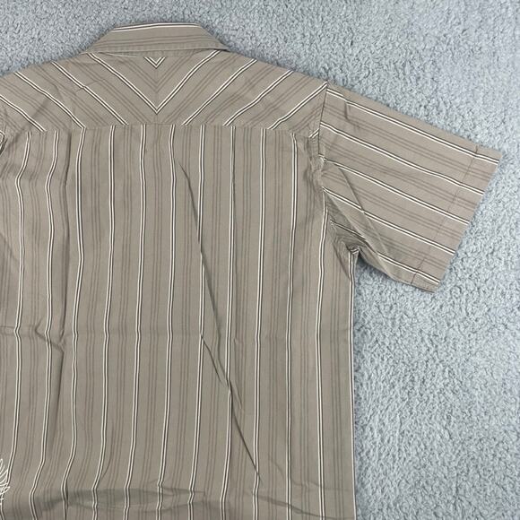 XG Prep Men's Large Brown Striped Crest Short Sleeve Button Up Shirt - Picture 16 of 16